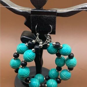 Turquoise and Black Beaded Earrings